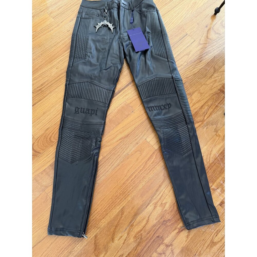 Guapi Blood Diamonds Men's Black Faux Leather Biker Moto Pants Size 28 NWT [jb]